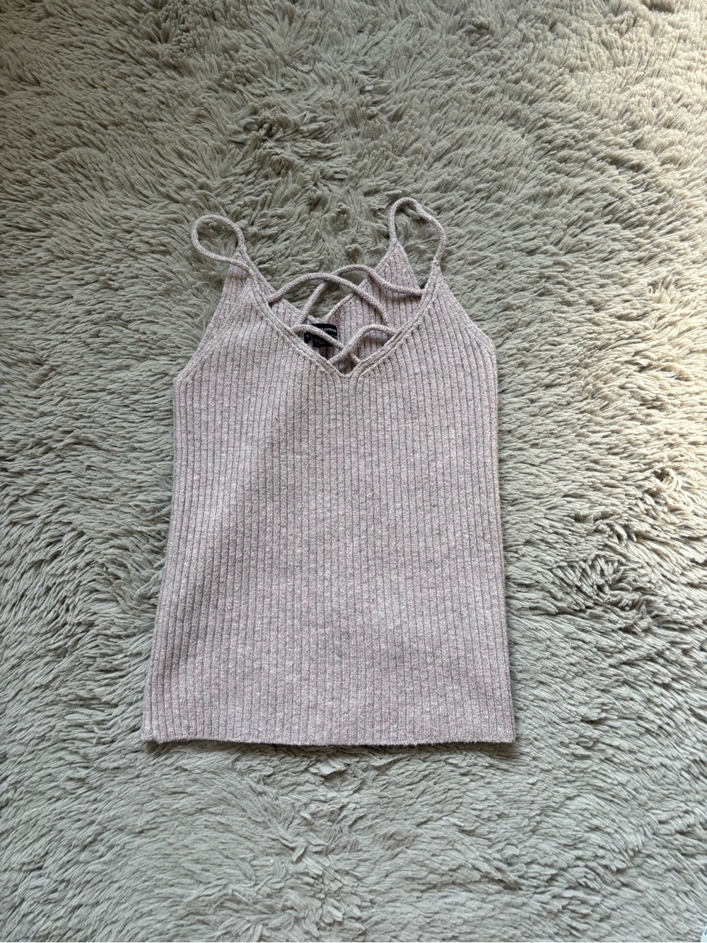 American Eagle V-Neck Strappy Knit Tank Top - Light Mauve medium